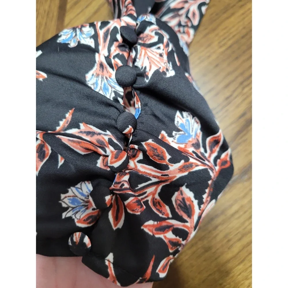 Free People Santiago Black Floral Cropped Blouse Womens S